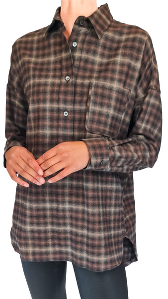 CALIBAN BROWN COTTON CHECK SHIRT