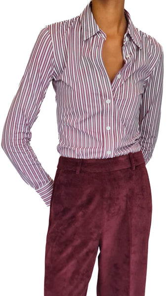 CALIBAN BURGUNDY STRETCH STRIPE SHIRT