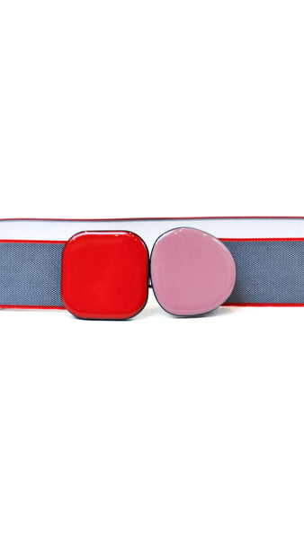 EXQUISITE J PINK RED GEO BELT