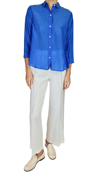 ROSSO35 CAMISA DE ALGODÓN DE SEDA AZUL