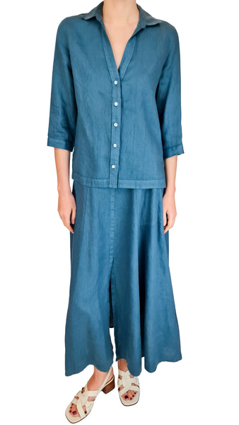ROSSO35 TEAL LINEN SKIRT