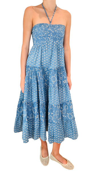 SEEMA KAHAI NINA MIDI INDIGO DRESS