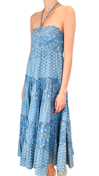 SEEMA KAHAI NINA MIDI INDIGO DRESS
