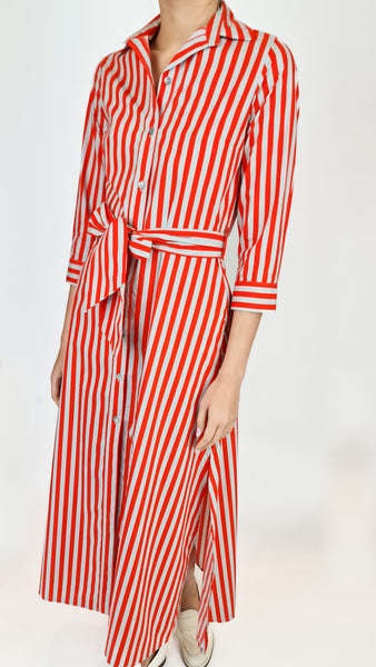 ROSSO35 CORAL STRIPE DRESS