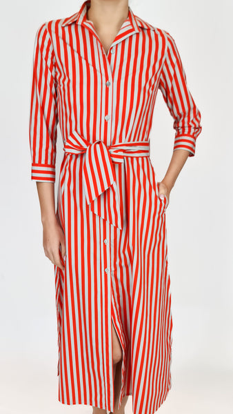 ROSSO35 CORAL STRIPE DRESS