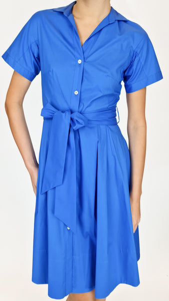 ROSSO35 BLUE COTTON SHIRT DRESS