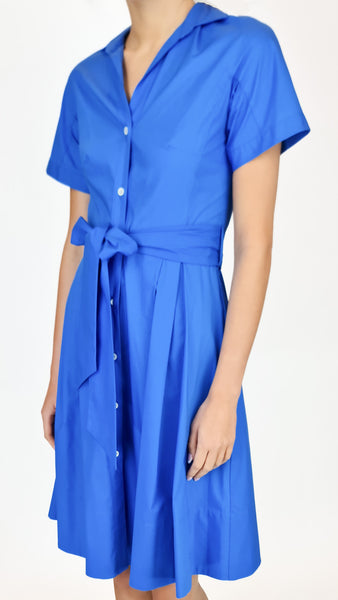 ROSSO35 BLUE COTTON SHIRT DRESS