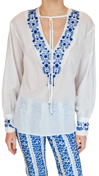 TRUE ROYAL WHITE DELFT BLOUSE