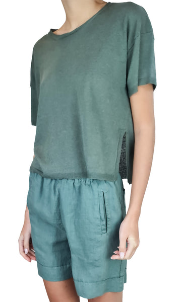 ROSSO35 KHAKI LINEN SHORTS