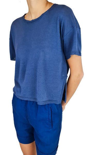 ROSSO35 TOP MIXTO LINO AZUL