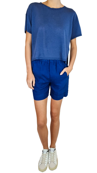 ROSSO35 ROYAL BLUE LINEN SHORTS