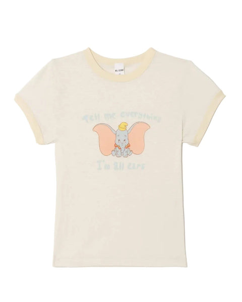 Beige t-shirt with cartoon character and text on a white background