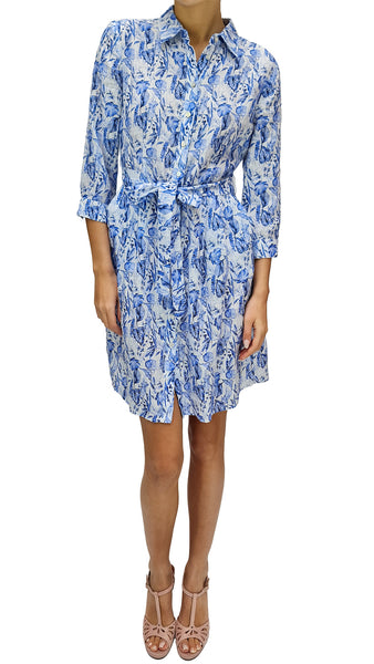 120% LINO BLUE FLOWER SHORT DRESS