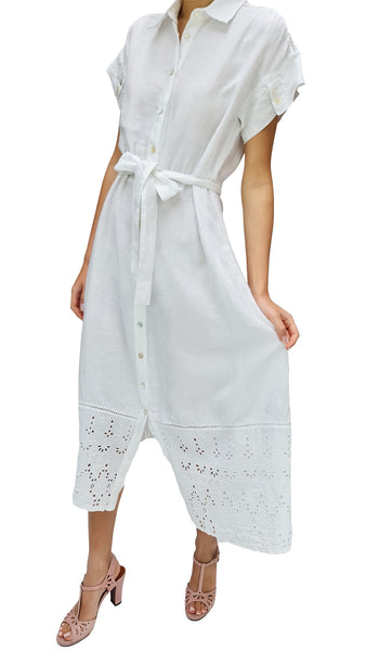 120% LINO WHITE EMBROIDERED DRESS