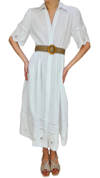 PUROTATTO WHITE EMBROIDERED DRESS