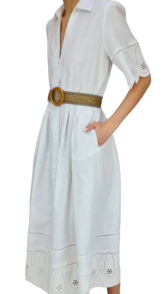 PUROTATTO WHITE EMBROIDERED DRESS