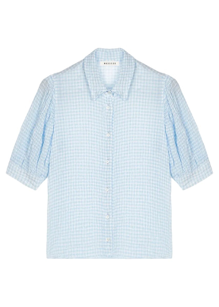 Light blue checkered shirt on a white background