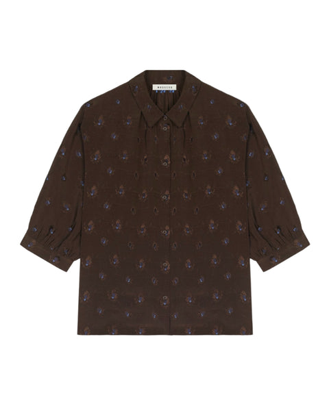 Brown patterned shirt on a white background