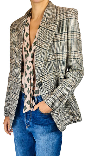 Smythe oversized wool blazer, '90s style check blazer, designer Glen plaid blazer, women's oversized suit jacket, luxury plaid wool jacket
high-end oversized blazer, vintage-inspired wool tailoring, broad-shoulder designer blazer, luxury casual blazer for women, Smythe plaid wool jacket