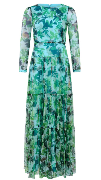 SALONI ISABEL LONG WATERCOLOUR GARDEN DRESS