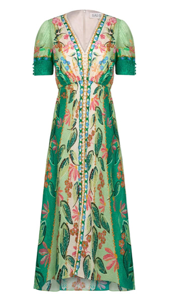 Green floral dress on a white background