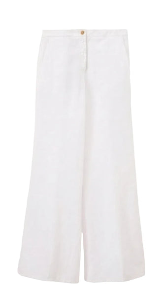 White wide-leg pants on a light beige background