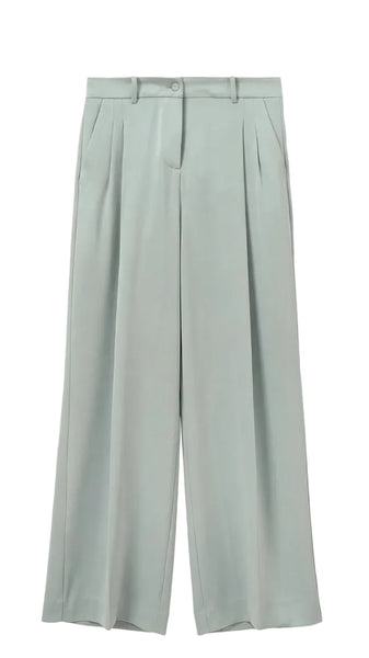Light green wide-leg pants on a light gray background