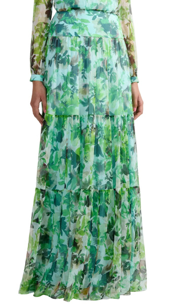Green floral dress with long sleeves on a white background
