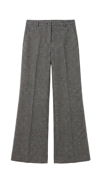 high-end tailored suit pants, luxury women's workwear trousers, fluid drape wide-leg pants, designer check print trousers, sophisticated tailored suit bottoms