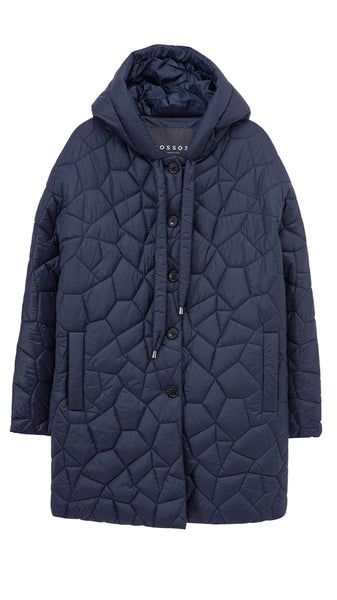 ROSSO35 NAVY HOODED COAT