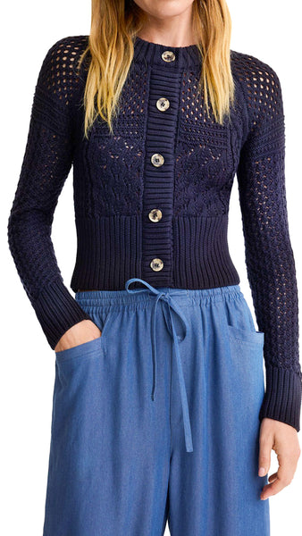 SMYTHE DARK NAVY CROCHET CARDIGAN