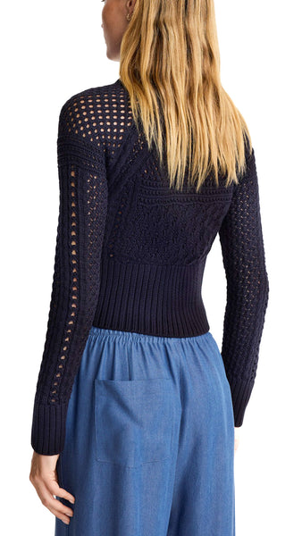 SMYTHE DARK NAVY CROCHET CARDIGAN