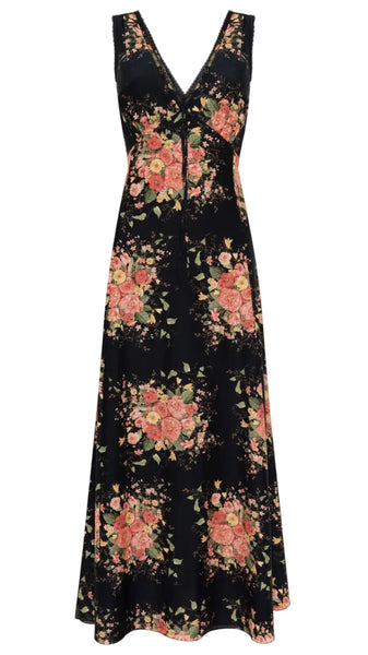 Black floral dress on a white background