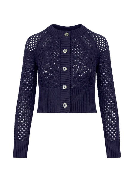 SMYTHE DARK NAVY CROCHET CARDIGAN