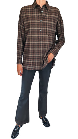 CALIBAN BROWN COTTON CHECK SHIRT