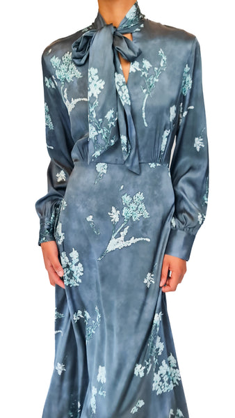 CALIBAN TEAL FLORAL TIE DRESS