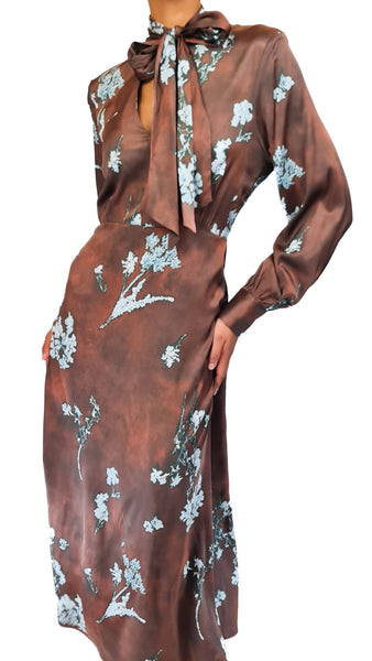 CALIBAN BROWN FLORAL TIE DRESS