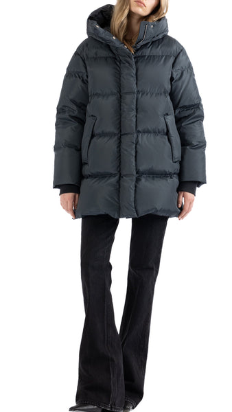 LEMPELIUS ANU GRAPHITE BLUE DOWN COAT