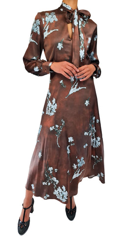 CALIBAN BROWN FLORAL TIE DRESS