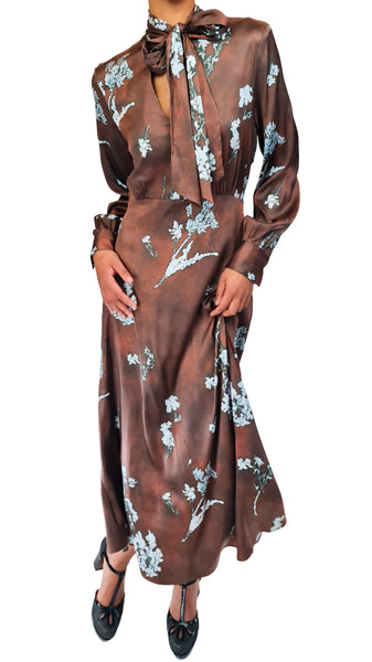 CALIBAN BROWN FLORAL TIE DRESS