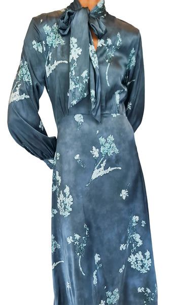 CALIBAN TEAL FLORAL TIE DRESS