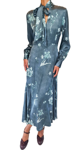 CALIBAN TEAL FLORAL TIE DRESS