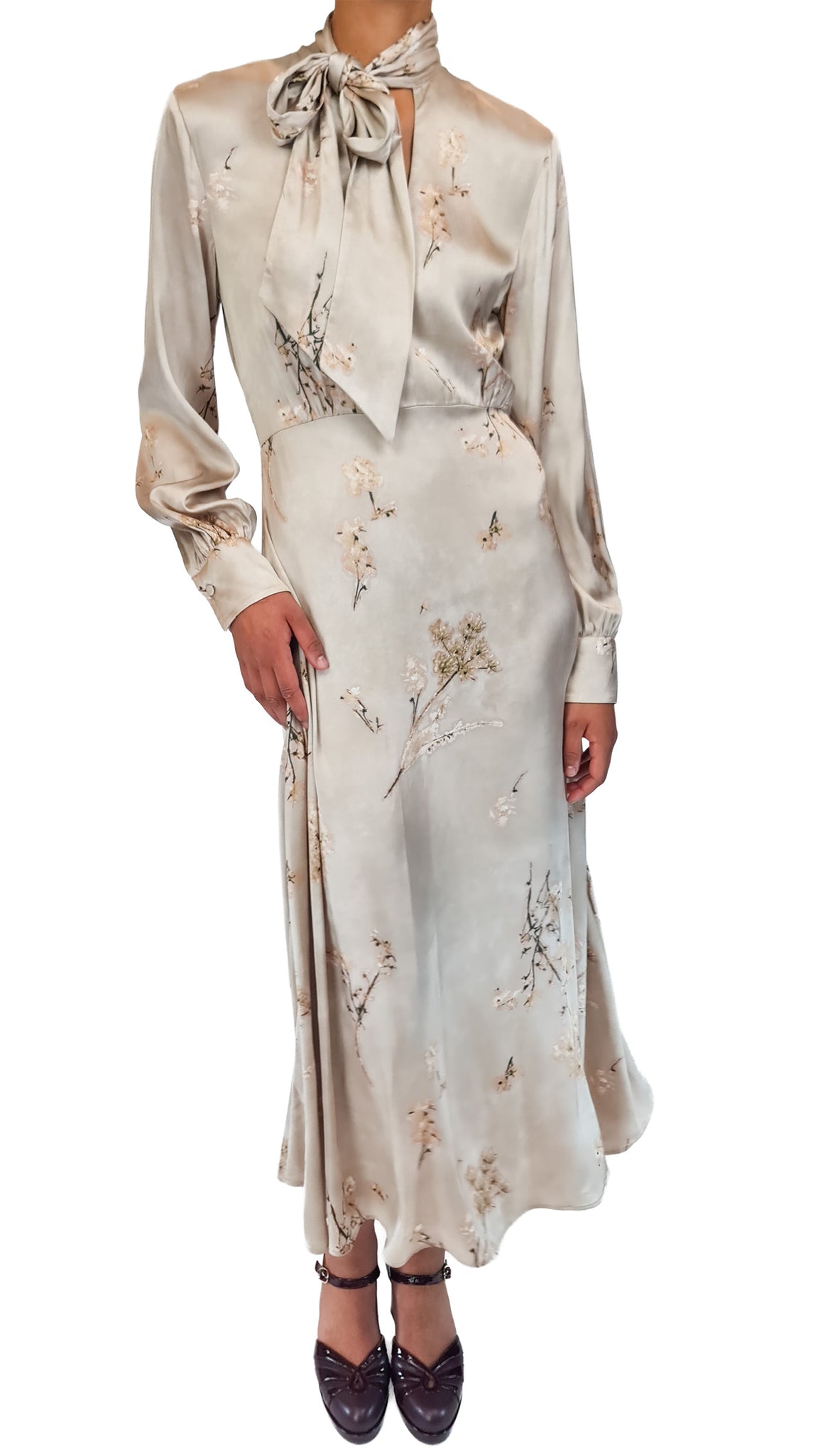 CALIBAN SAND FLORAL TIE DRESS