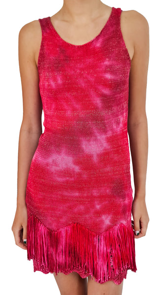 Unleash your inner fashionista with this Cecilia Prado mini dress. This stunning dress features a vibrant hot pink tie dye pattern, making it perfect for standing out at any event. The woven fabric adds a touch of texture and the mini length adds a flirty and playful touch, notice the amazing details in the hem. Show off your bold style with this must-have piece!