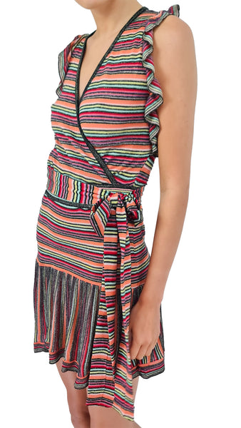 This knitted stripe mini dress features a flattering knot detail that adds dimension and creates a unique look. Perfect for any hot summer day, its comfortable and stylish design will make you stand out in a crowd. Make a statement and turn heads with this must-have dress!