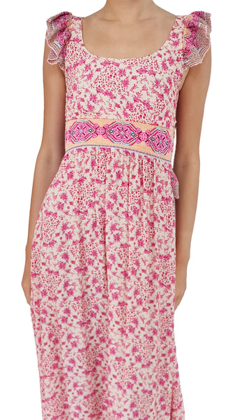 Introducing the ultimate summer must-have! Exude feminine charm with this sweet pink floral dress with delicate embroidered ruffle details. Don't forget to show off your back with its alluring open back design. Dress up for summers best events or wear casually with a pair of simple sandals. Elevate your summer style with this dress now!