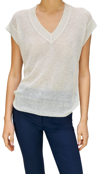 GRAN SASSO LINEN V-NECK TOP