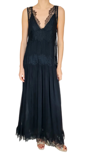 Black lace dress on a plain background