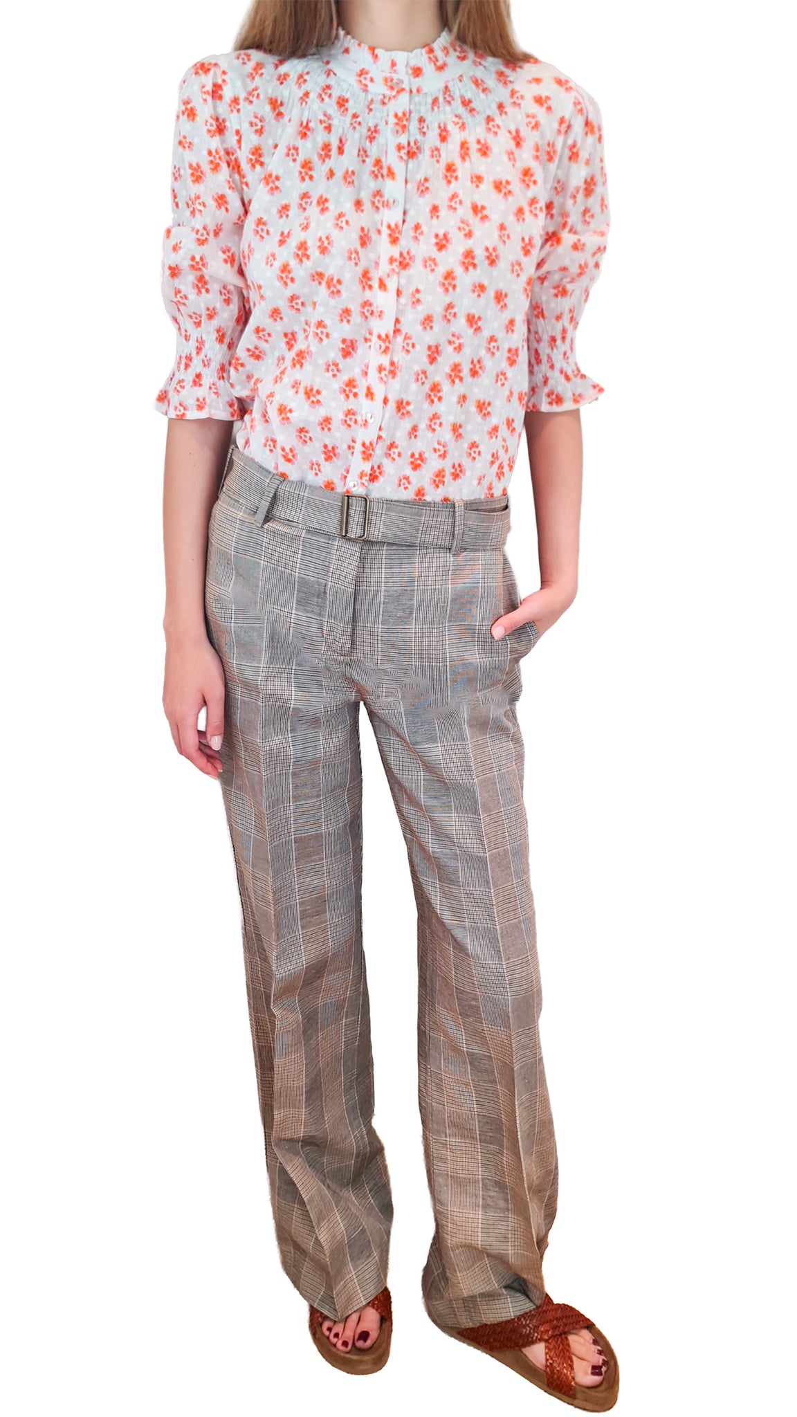 NIMO WITH LOVE BERGAMOT ORANGE PANSIES BLOUSE