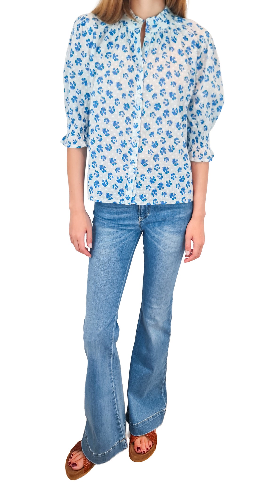 NIMO WITH LOVE BERGAMOT BLUE PANSIES BLOUSE